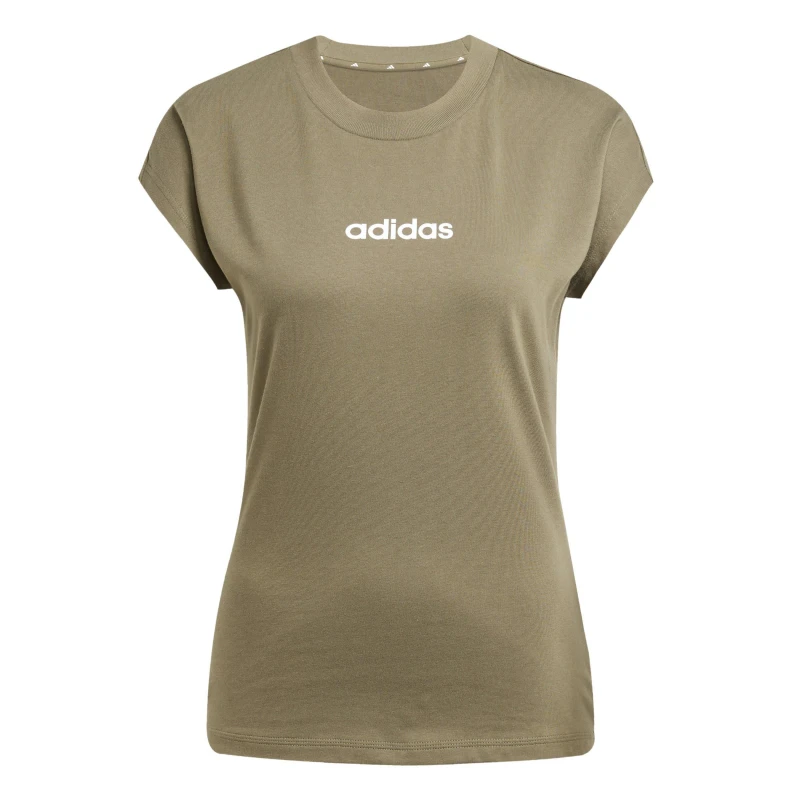 Image of adidas Essentials Linear Cotton T-Shirt Womens Olive female M (12-14)