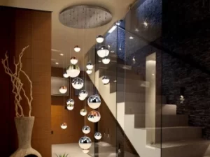 Image of Sphere Dimmable 27 Light Integrated LED Light Pendant Light Cluster Drop, Chrome Copper, Satin Brass, Bluetooth control