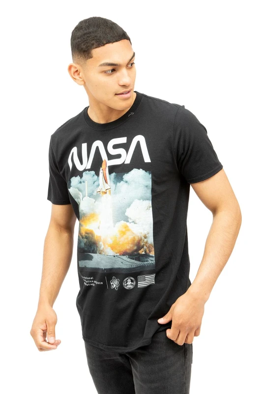 Image of NASA Lift Off Cotton T-Shirt Black