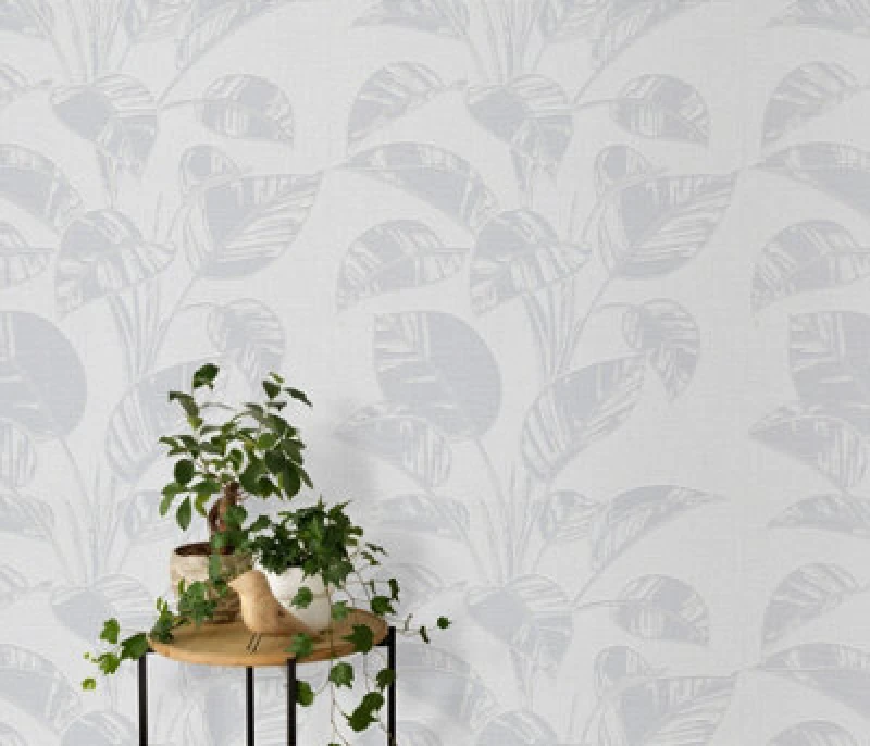 Image of Erismann Largo Leaf Blown Vinyl Wallpaper - Soft Grey