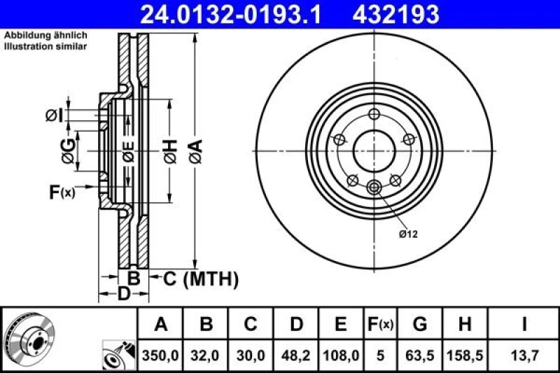 Image of Brake disc ATE 24.0132-0193.1