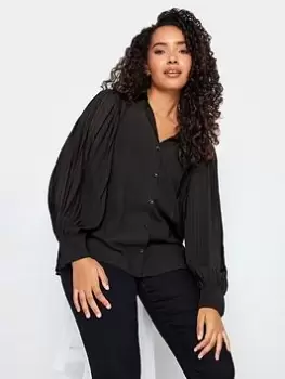 Image of M&Co Pleat Sleeve Shirt, Black, Size 10, Women