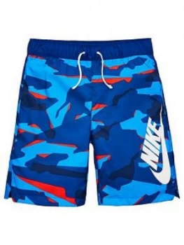 image of Nike Sportswear Boys Camo Woven Shorts - Blue/White, Indigo/White, Size XL, 13-15 Years