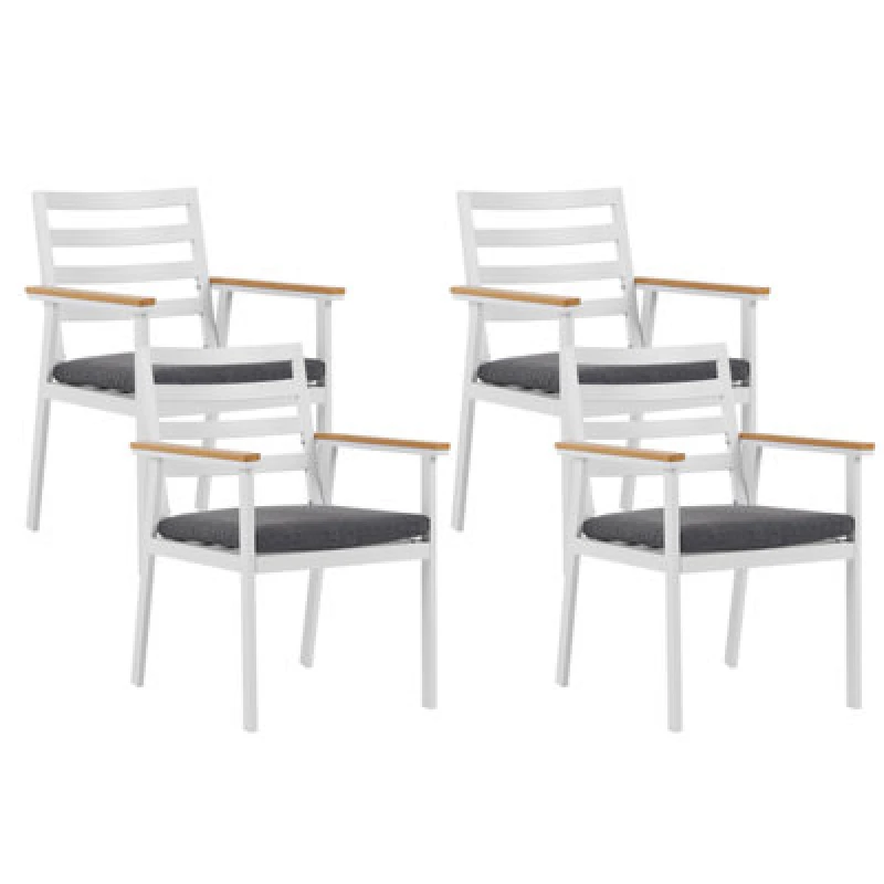 Image of Beliani Set Of 4 Garden Chairs With Cushions Cavoli Metal Grey