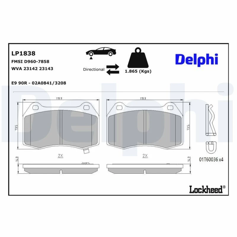Image of DELPHI Brake pad set DELPHI LP1838