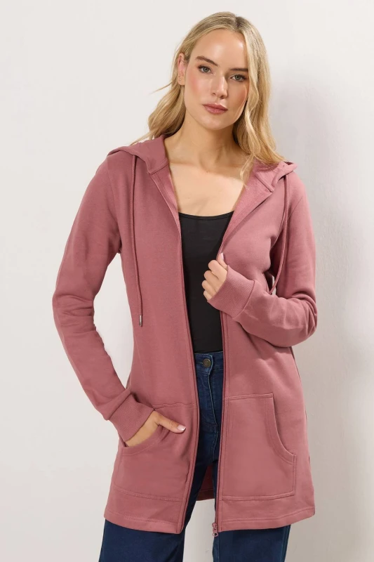 Image of Long Tall Sally Womens Tall Cotton Longline Hoodie in Pink Size: 8 Pink Female 8