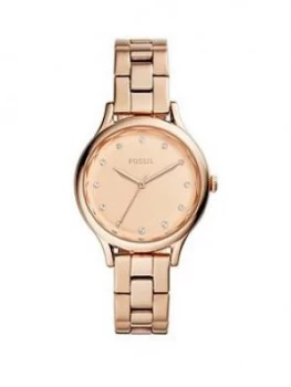 Image of Fossil Rose Gold Sunray Dial Rose Gold Stainless Steel Bracelet Women Watch