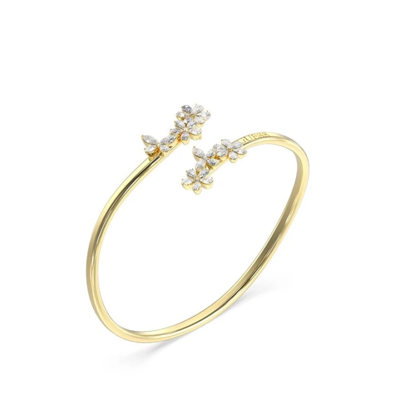 Image of Guess UBB05103YGL Gold Tone Crystal Flowers Bangle - J42265