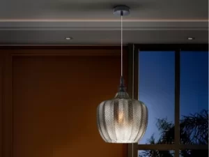 Image of Spiga Pendant Light with Smoky Pattern Wheat Spike Engraved Glass