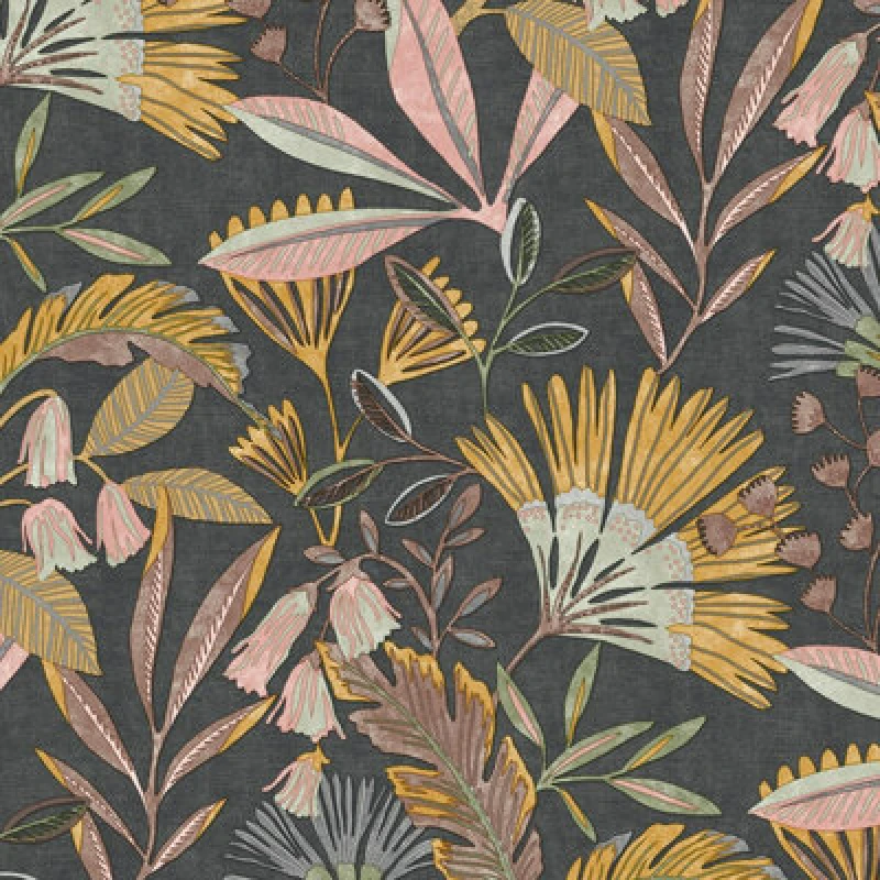 Image of Grandeco Matisse Tropical Leaves Textured Wallpaper, Black Pink