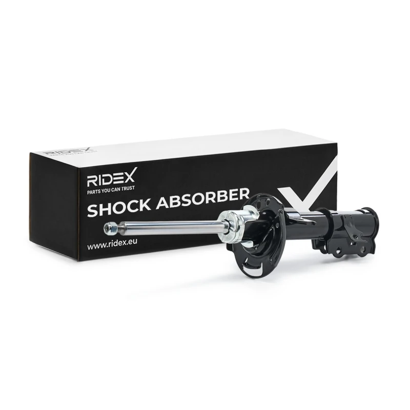 Image of RIDEX 854S19404 Shock absorber Front Axle Right, Gas Pressure, Twin-Tube, Suspension Strut, Bottom Clamp Shock Absorber (854)