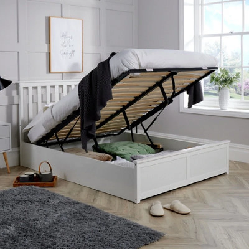 Image of Home Source Florida Wooden Ottoman Storage Bed Frame Wood Bedstead White