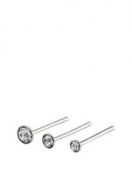 image of The Love Silver Collection Set Of 3 Sterling Silver Crystal Nose Studs