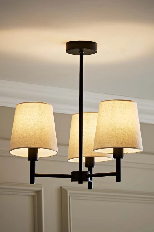 Image of ValueLights ValueLights Kincaid 3 Arm Tapered Shade Chandelier Style Ceiling Light with Bulbs in Black One Size Unisex 5059406070952