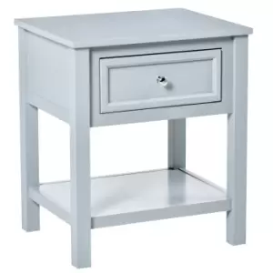 image of HOMCOM Bedside End Table Nightstand w/ Drawer Open Shelf Table Top Metal Handle Classic Home Stylish Furniture Grey