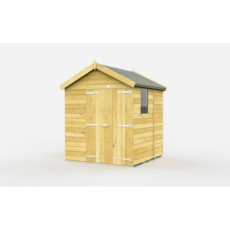 Image of Buttercup Farm 6 x 5 Feet Apex Shed - Double Door W/ Windows - L158 x W175 x H217cm in Brown Brown Unisex