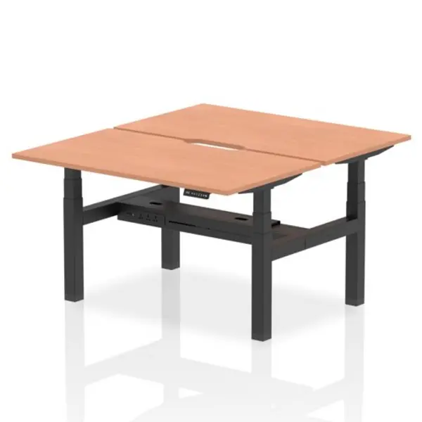 Image of Air Air Back-to-Back 1400 x 800mm Height Adjustable 2 Person Bench Desk Beech Top with Scalloped Edge Black Frame HASSE2P14800BCHB