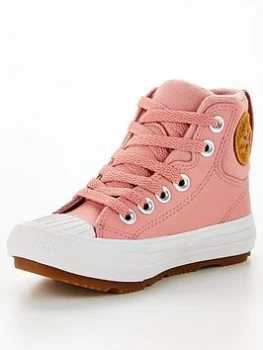 image of Converse Chuck Taylor All Star Berkshire Boot Hi Childrens Trainer - Pink/White , Pink/White, Size 11