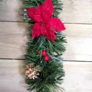 image of Festive 2m x 15cm Green Tinsel Christmas Garland With Poinsettia, Berries and Pine Cones