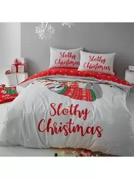 Image of Catherine Lansfield Slothy Christmas Duvet Cover Set In Grey