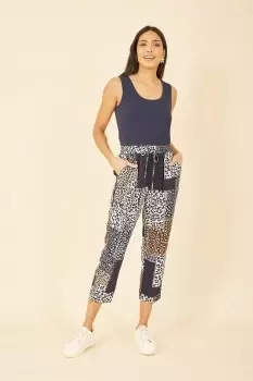 Navy Patchwork Animal Print Cropped Trouser