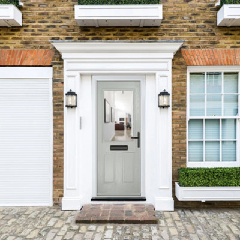 Image of Lacerta Composite Door Lytham Agate Grey 890mm X 2090mm Open In Left Hand Clear Glass 10 Year Guarantee - Free Delivery & Smart Lock
