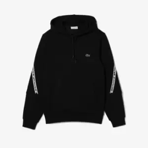 Image of Mens Lacoste Classic Fit Printed Bands Hooded Sweatshirt Size 3 - S Black