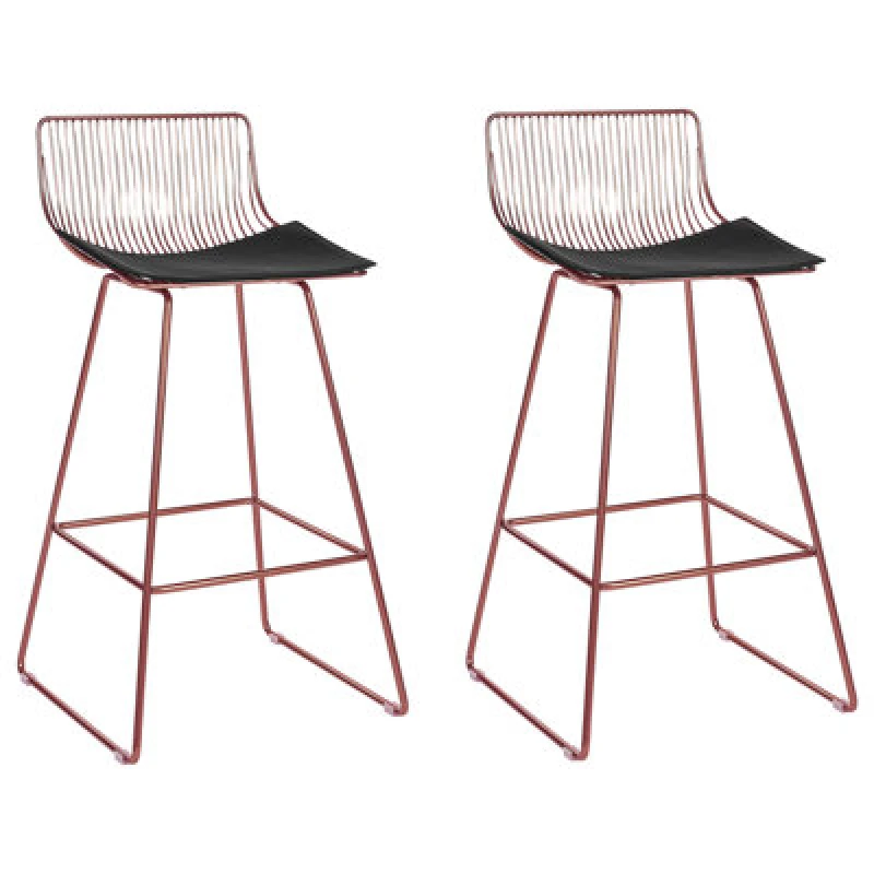 Image of Beliani Set Of 2 Bar Chairs Fredonia Metal Rose Gold
