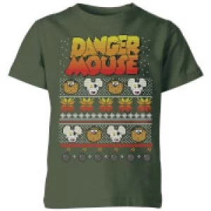 Image of Danger Mouse Pattern Knit Kids T-Shirt - Forest Green - 11-12 Years