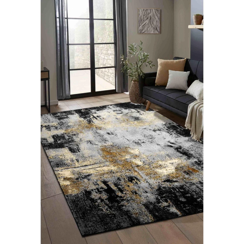 Image of Homemaker Dusk Black Gold Marble Rug Black/Gold unisex 140x200cm