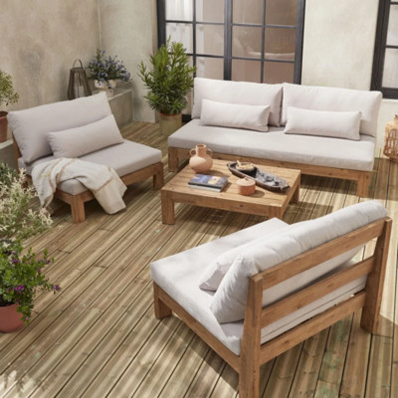 Image of sweeek 5-seater Wooden Garden Sofa Set Light Brown