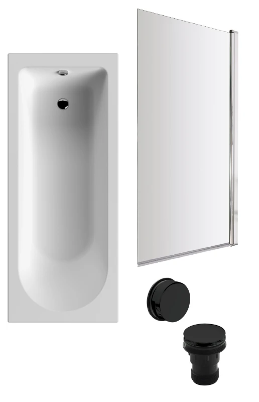 Image of Balterley Round Bath and Square Chrome Bath Screen, Black Waste 1700x700mm Silver