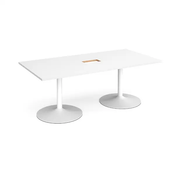 image of White Trumpet Base Rectangular Boardroom Table with Power Module Cut Out 2000mm - White