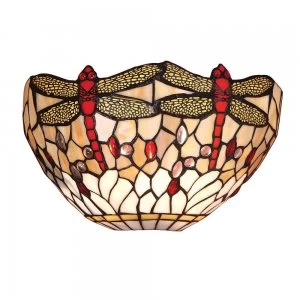 Image of 1 Light Indoor Dragonfly Tiffany Wall Uplighter Dark Bronze, Beige, E14