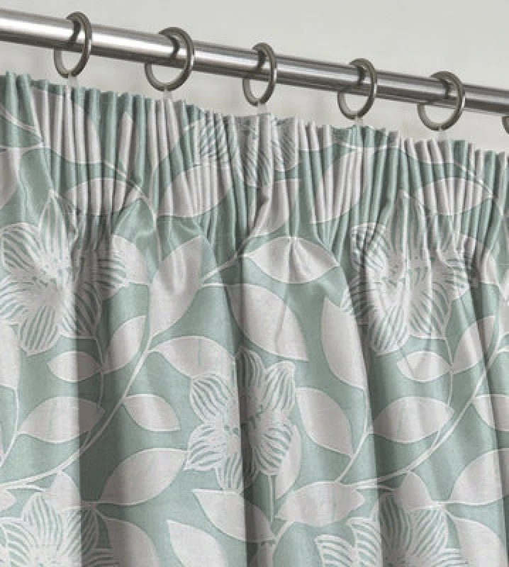 Image of Intimates Floral Jacquard Tape Top Curtains - Stylish Window Dressing For Living Room & Bedroom - High-Quality, Durable Drapes - Duck Egg