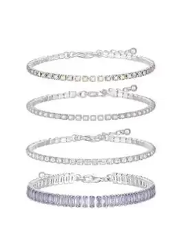 image of Mood Silver Lavender And Pearl Mixed Stone Stretch Bracelet - Pack Of 4