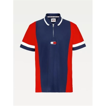 image of Tommy Jeans RLX Zip Colour Block Polo Shirt - Navy/Red/White