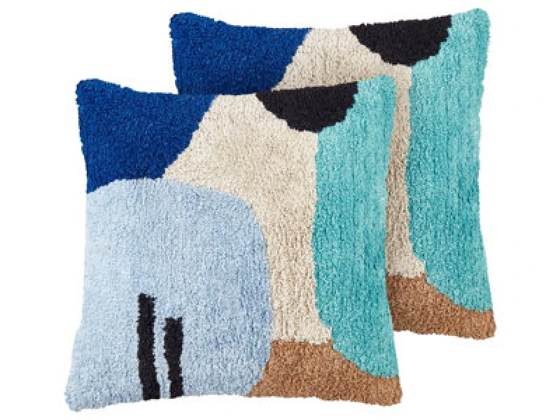 Image of Beliani Set Of 2 Decorative Cushions Dahlia Cotton 45 X 45cm Multicolour Geometric Pattern
