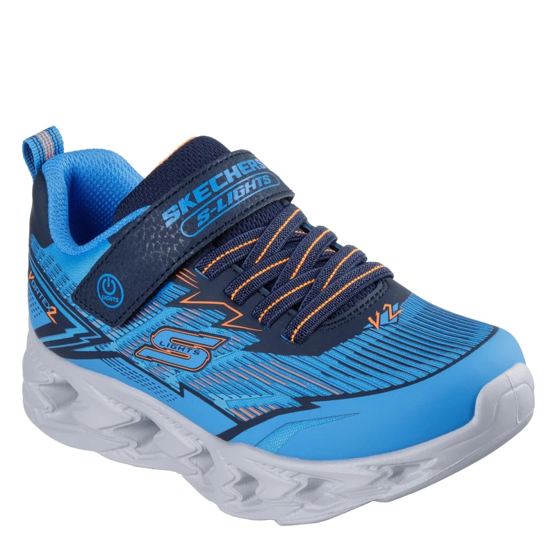 Image of Skechers Kids Gore and Strap Leather Light Up Trainers Blue/Navy male 1 (33.5)