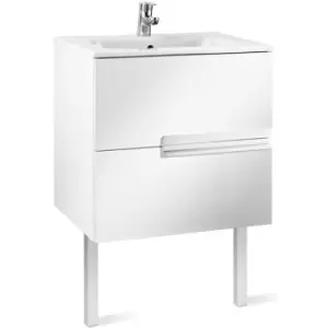 image of Roca Victoria-N Unik 2-Drawers Vanity Unit with Basin 600mm Wide Gloss White 1 Tap Hole