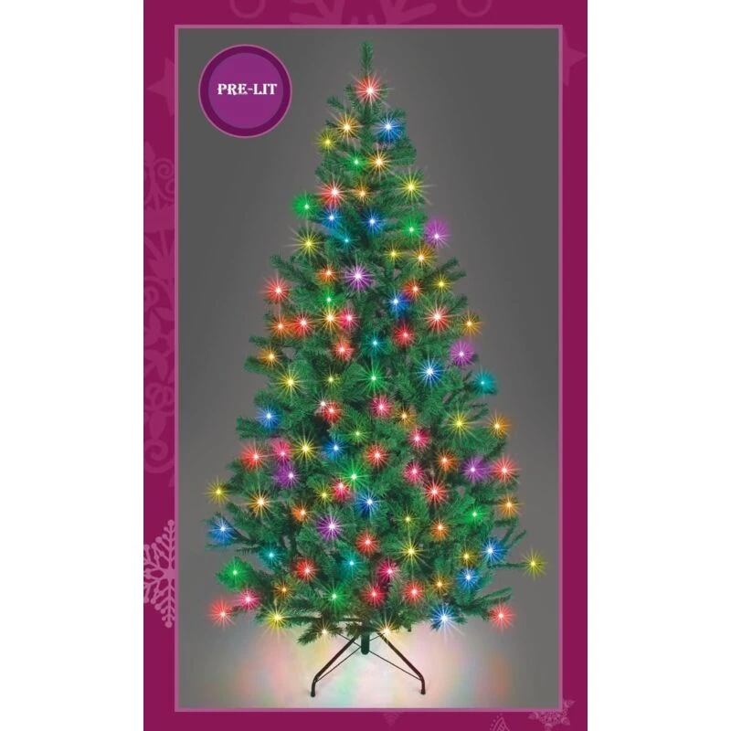 Image of Shatchi 6ft Prelit Green Alaskan Pine Christmas Tree Multicolour Leds