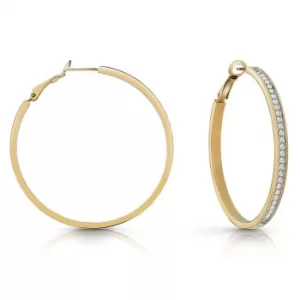 Guess Gold Tone 50mm Crystal Hoop Earrings