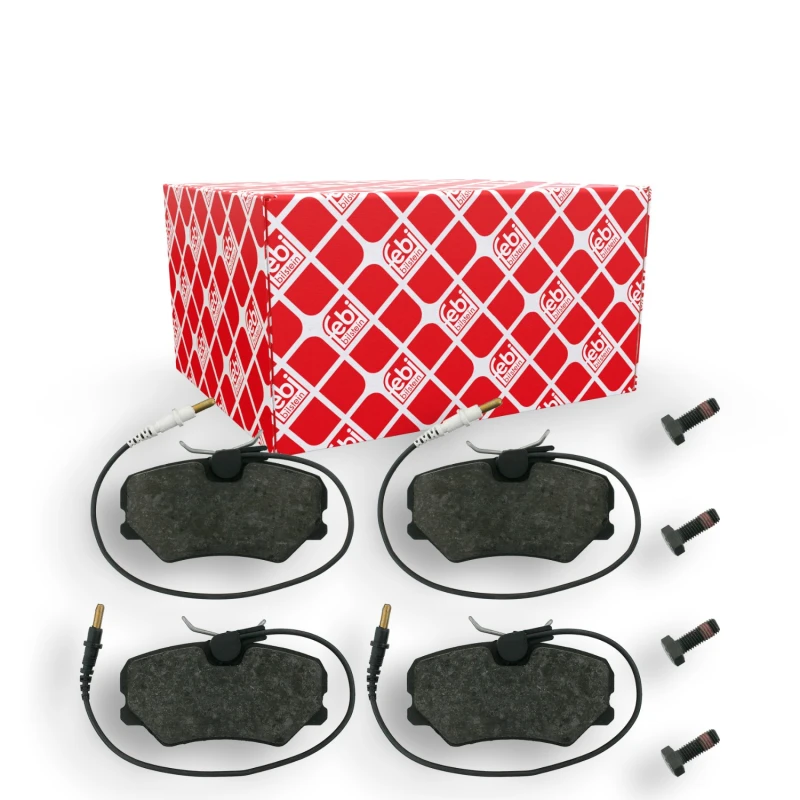 Image of FEBI BILSTEIN 16258 Brake pad set Front Axle, incl. wear warning contact, with bolts/screws Brake Pad Set,disc brake (402)