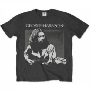 Image of George Harrison Live Portrait Mens Charcoal T Shirt: Large