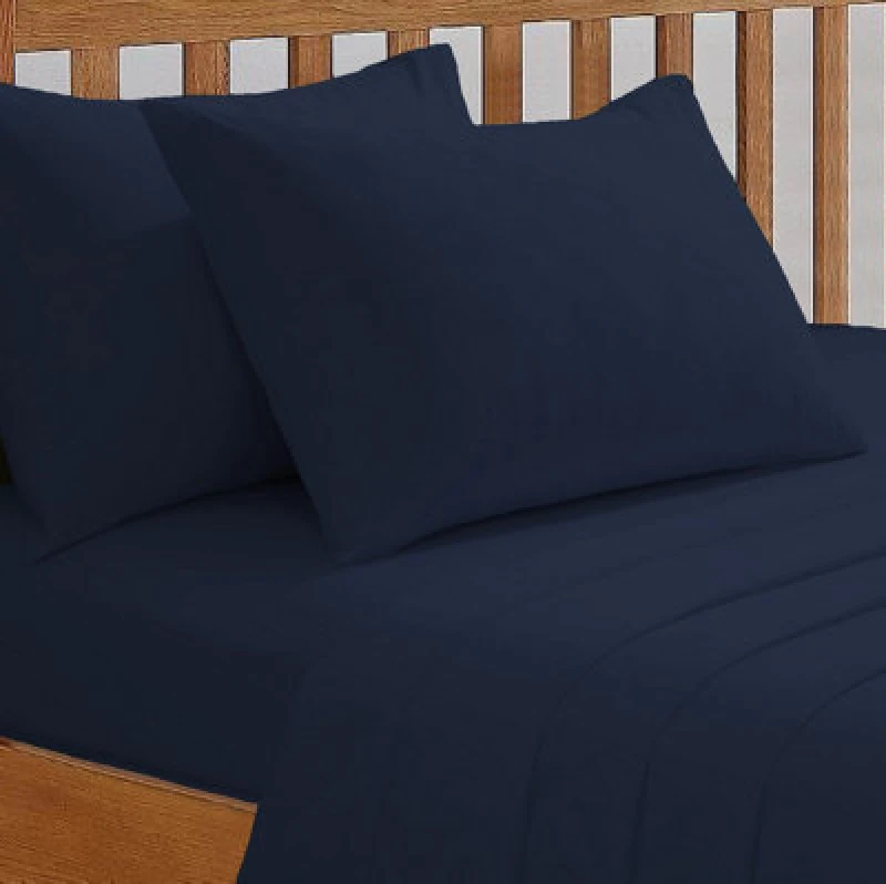 Image of Smart Living Smart Living Polycotton Bed Linen Luxury Fitted Bedsheet or Pillowcase Non Iron in Navy Size: King Fitted Navy King Fitted Unisex 65703