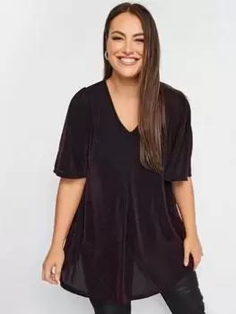Image of Yours Yours Pleat Swing Angel Sleeve Top- Part, Black, Size 16, Women