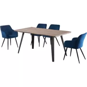 Image of 5 Pieces Life Interiors Camden Rocco Dining Set - a Walnut Rectangular Dining Table and Set of 4 Royal Dining Chairs - Royal