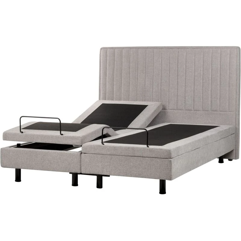 Image of Beliani Adjustable Bed Fabric Castellan 160 X 200 Cm (Eu King Size) Light Grey