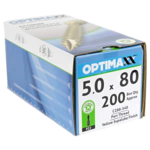 Image of Optimaxx Pz Countersunk Zinc & Yellow Passivated Double Reinforced Woodscrew - 5 X 80mm Pack Of 200