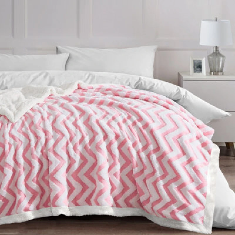 Image of Velosso Luxury Sherpa Backed Jacquard Thermal Blanket, Soft Fleece Throw With Textured Weave For Sofa, Bed - 100Cmx150Cm - Pink